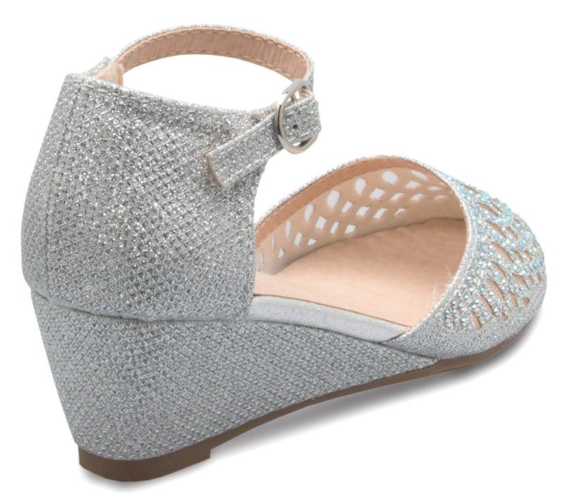 Olivia K Girls Glitter and Rhinestone Open Toe Wedge Heel (Toddler/Little Girl), SILVER Y3 - Image 3